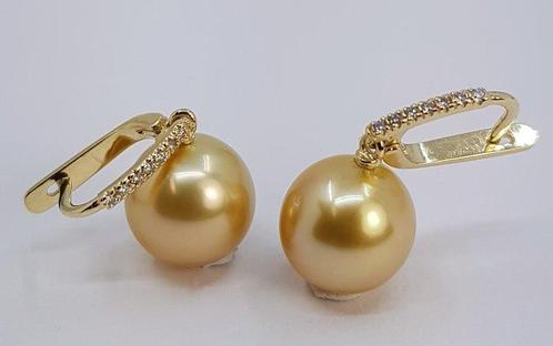 Oorbellen - 14 karaat Geel goud - 0.11ct. tw. - 11x12mm, Sieraden, Tassen en Uiterlijk, Oorbellen