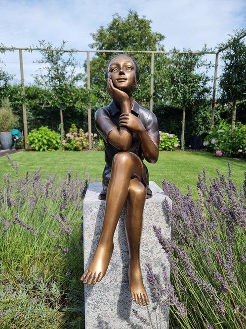 sculptuur, Dromend meisje - 67 cm - Brons, Antiek en Kunst, Kunst | Designobjecten