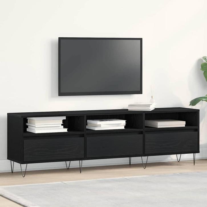 vidaXL TV-kast Zwart eiken 150 x 30 x 44.5 cm Bewerkt hout, Huis en Inrichting, Kasten | Televisiemeubels, Nieuw, 100 tot 150 cm