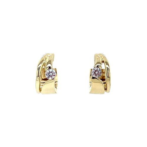 Gouden klapcreolen met zirkonia 14 karaat, Sieraden, Tassen en Uiterlijk, Oorbellen, Wit, Zo goed als nieuw, Goud, Verzenden