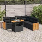 vidaXL 7-delige Loungeset met kussens poly rattan acacia, Verzenden, Nieuw, Rotan, Loungeset