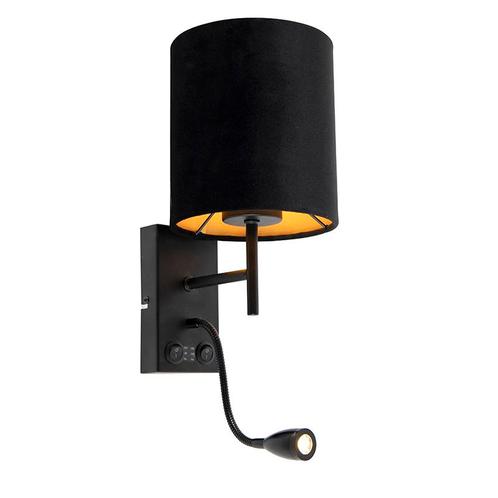 Art Deco wandlamp zwart met velours kap - Stacca, Huis en Inrichting, Lampen | Wandlampen, Nieuw, Overige materialen