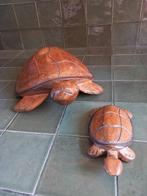 sculptuur, moeder en kind schildpadden - 10 cm - hard hout
