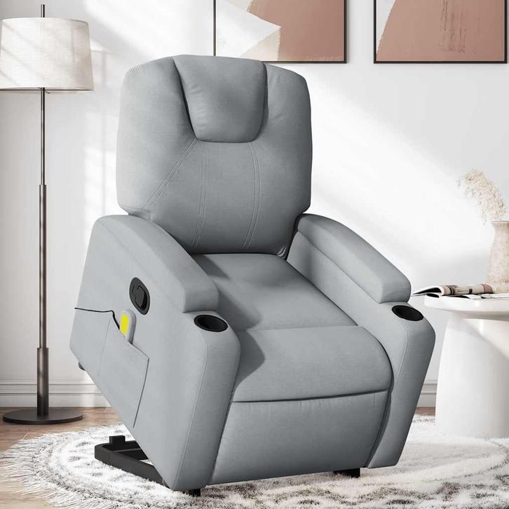 vidaXL Sta-op-massagestoel verstelbaar stof lichtgrijs, Huis en Inrichting, Fauteuils, Nieuw, Verzenden