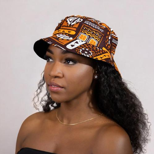 Bucket hat / Vissershoedje met Afrikaanse print - Bruine pat, Kleding | Heren, Hoeden en Petten, Nieuw, Ophalen of Verzenden