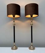 Tafellamp - Messing, Textiel - Twee schemerlampen