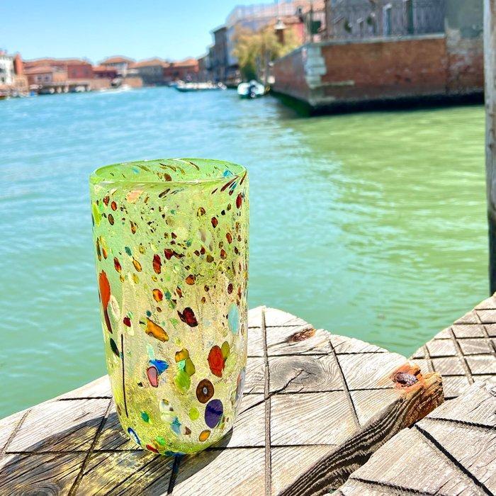 Filippo Maso - Vaas - Groene vaas met zilveren blad, riet,, Antiek en Kunst, Antiek | Glas en Kristal