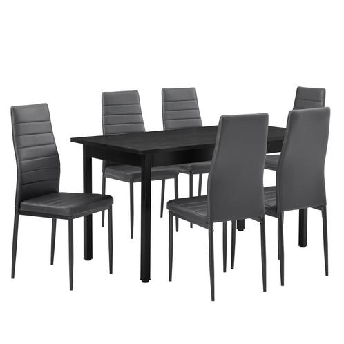 [en.casa]® Eetkamerset Turku grijs - 7-delig, Huis en Inrichting, Complete eetkamers, Nieuw, Verzenden