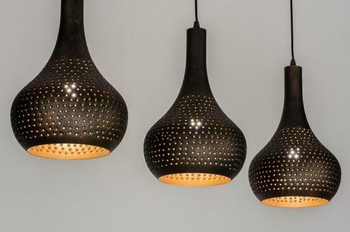 Rietveld Hanglampen - Zwart, Bruin, Goud - Metaal, Huis en Inrichting, Lampen | Hanglampen, Verzenden
