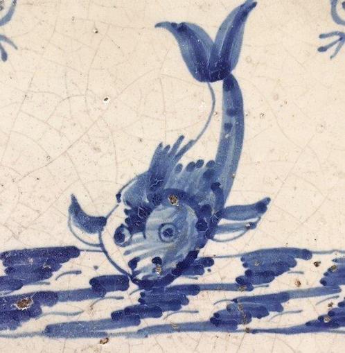 Tegel - Zeewezen / Vis : Haai - ca 1630 - 1650. - Antieke, Antiek en Kunst, Antiek | Glas en Kristal