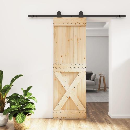 vidaXL Schuifdeur met beslag 70x210 cm massief grenenhout, Doe-het-zelf en Verbouw, Deuren en Horren, Nieuw, Verzenden