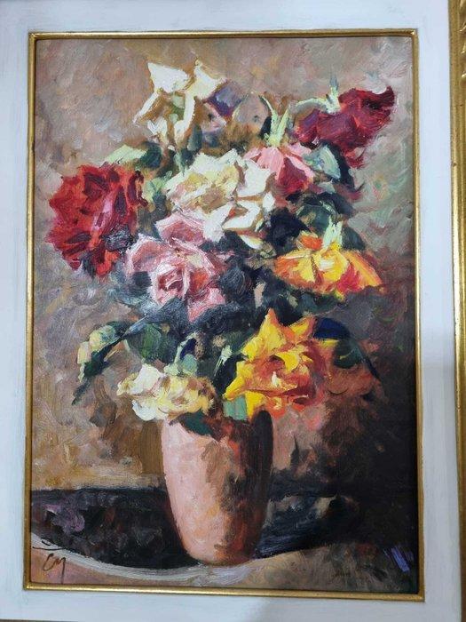 Corrado Michelozzi (1883-1965) - Vaso con rose, Antiek en Kunst, Kunst | Schilderijen | Klassiek