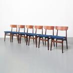 Vintage Deense stoelen van Schiønning en Elgaard, Huis en Inrichting, Stoelen, Vijf, Zes of meer stoelen, Blauw, Gebruikt, Mid Century, Vintage, Deens Design, Scandinavisch