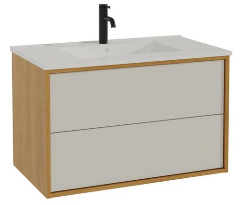 Badkamermeubel Gary 80cm - Eiken met Wit - Badmeubel, Huis en Inrichting, Badkamer | Badkamermeubels, Nieuw, Wastafelkast, Verzenden
