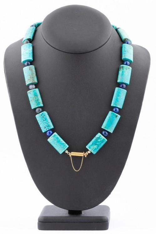 Turkoois collier met lapis lazuli met gouden slot, Sieraden, Tassen en Uiterlijk, Kettingen, Verzenden