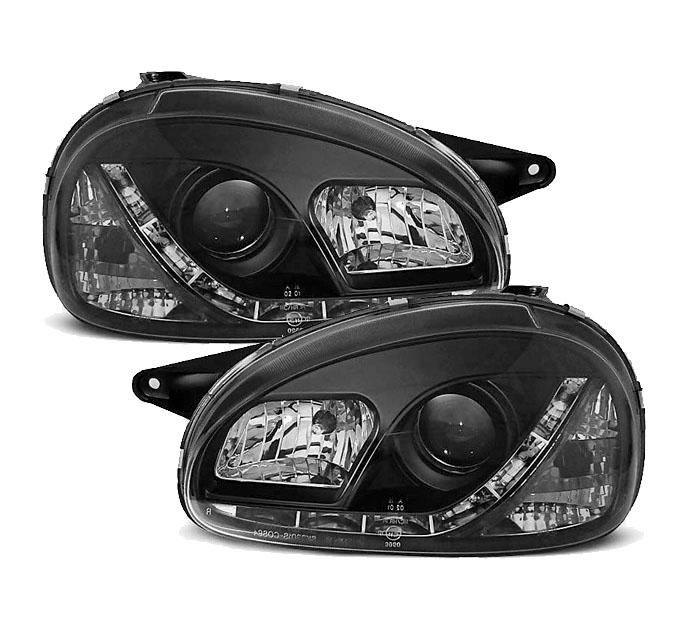 Koplampen Opel Corsa B DRL look Devil Eyes zwart, Auto-onderdelen, Overige Auto-onderdelen, Ophalen of Verzenden