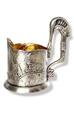 19th Century Russian 84 Silver Bogatyr Tea Glass Holder I., Antiek en Kunst