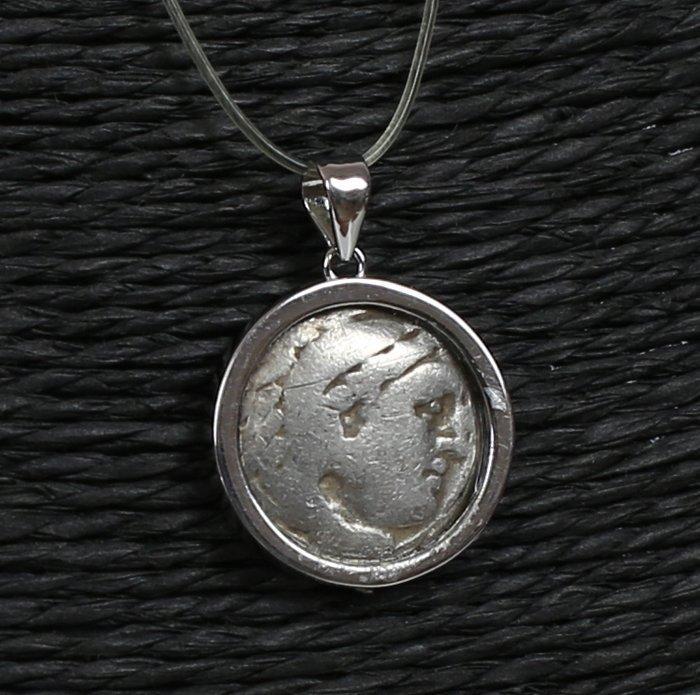 Modern zilver Hanger met oude Griekse Alexander de Grote, Verzamelen, Mineralen en Fossielen