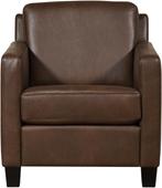 Bruine leren landelijke fauteuils - poot hout zwart - Grana, Huis en Inrichting, Fauteuils, Nieuw, Ophalen of Verzenden, Landelijk