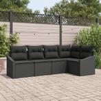 vidaXL 5-delige Tuinbankenset met kussens poly rattan zwart, Verzenden, Nieuw, Rotan