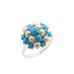 Witgouden ring met barok parel en turquoise (entourage ring), Gebruikt, Overige kleuren, Ophalen of Verzenden, Kleiner dan 17