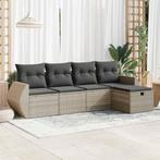 vidaXL 5-delige Loungeset met kussens poly rattan lichtgrijs, 5 zitplaatsen, Nieuw, Loungeset, Verzenden