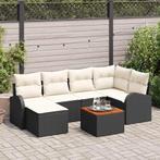 vidaXL Tuinbankenset met opslag 7 pcs Zwart en Crème poly, Tuin en Terras, Tuinsets en Loungesets, Verzenden, Nieuw, Rotan