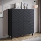 Meubella | Dressoir zwart 120 cm | Visgraat op deuren kast, Huis en Inrichting, Kasten | Dressoirs, 100 tot 150 cm, Verzenden