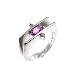 Witgouden ring met roze saffier en diamant; 0,06 ct., Gebruikt, Overige kleuren, Ophalen of Verzenden, Kleiner dan 17