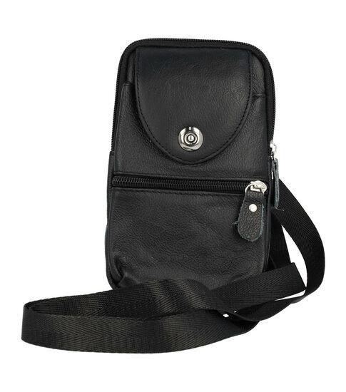 Telefoontas Dubbele Rits Leder Klep Zwart, Sieraden, Tassen en Uiterlijk, Overige Accessoires