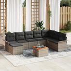 vidaXL 9-delige tuinbank set met kussens - grijs poly riet, Tuin en Terras, Verzenden, Nieuw, Rotan