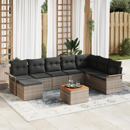 vidaXL 9-delige tuinbank set met kussens - grijs poly riet, Tuin en Terras, Tuinsets en Loungesets, Nieuw, Rotan, Verzenden