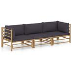 vidaXL 3-delige Loungeset met donkergrijze kussens bamboe, Verzenden, Nieuw, Hout, Loungeset