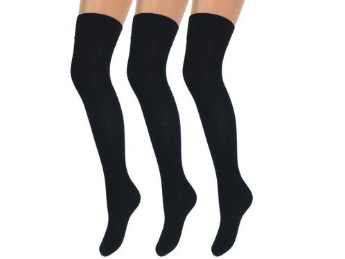 3 paar Overknee Kousen - Katoen - Zwart, Kleding | Dames, Sokken en Kousen, Verzenden