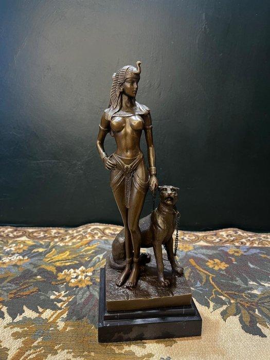 Cesaro - sculptuur, Cleopatra met PANTHER - 27 cm - Brons,, Antiek en Kunst, Curiosa en Brocante