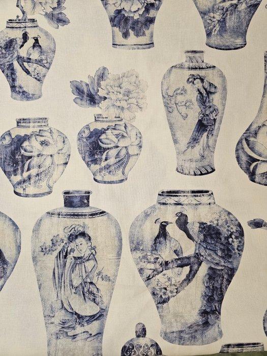 Chinoiserie stof met oude geschilderde vazen - Carpe, Pavoni, Antiek en Kunst, Antiek | Kleden en Textiel