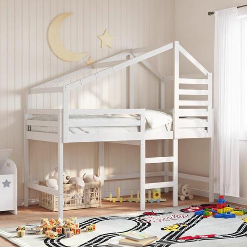 vidaXL Halfhoogslaper met ladder en bedhuis grenenhout wit, Huis en Inrichting, Slaapkamer | Bedden, 90 cm, 200 cm, Wit, Eenpersoons