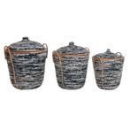 Boho Basket DKD - Rotan - Wit/Zwart - 3 Delen, Verzenden, Nieuw