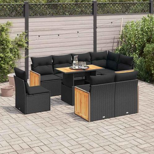 vidaXL 9-delige Loungeset met kussens poly rattan acacia, Tuin en Terras, Tuinsets en Loungesets, Loungeset, Nieuw, Rotan, Verzenden