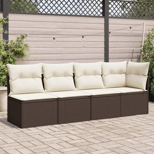 vidaXL Tuinbank 4-zits met kussens poly rattan bruin, Tuin en Terras, Tuinsets en Loungesets, Nieuw, Rotan, Verzenden