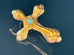 Broche - 14 karaat Geel goud Turquoise - Antiek kruisbroche