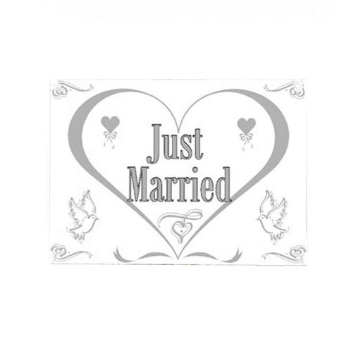 Just Married Raamvlag 1,5m, Hobby en Vrije tijd, Feestartikelen, Nieuw, Verzenden
