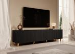 TV-Meubel zwart 200x42x53 4 deuren goudkleurige pootjes, Overige materialen, Verzenden, Nieuw, 200 cm of meer