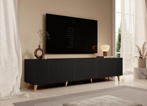TV-Meubel zwart 200x42x53 4 deuren goudkleurige pootjes, Huis en Inrichting, Kasten | Televisiemeubels, 200 cm of meer, 25 tot 50 cm