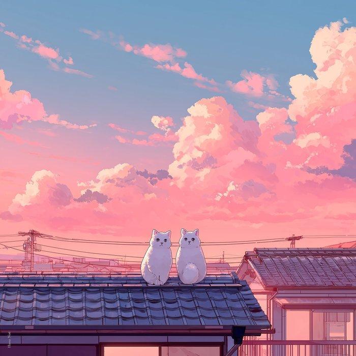 Hana Noé - Chubby Cats on Roof, Antiek en Kunst, Kunst | Designobjecten