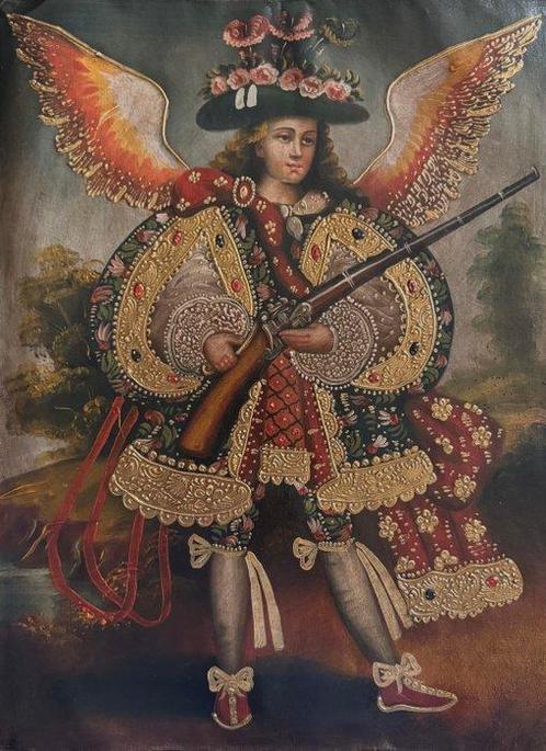 Cuzco Perú School - Archangel St Miguel Charging an Arquebus, Antiek en Kunst, Kunst | Niet-Westerse kunst