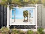 NR 1323: Tuinposter doorkijkje strand palmbomen 120x180cm, Nieuw