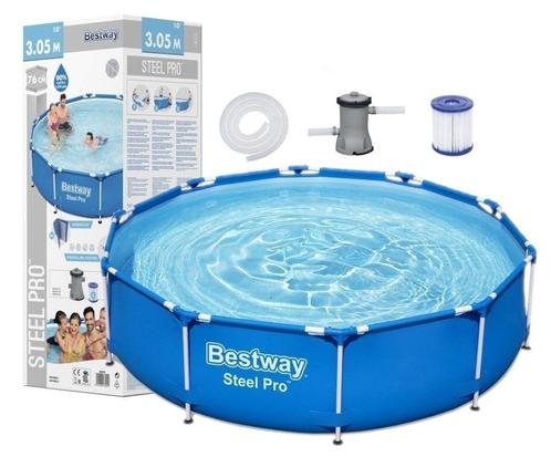 Bestway Steel Pro opzetzwembad 305 x 76 cm + pomp – Blauw, Tuin en Terras, Zwembaden, Nieuw, Ophalen of Verzenden