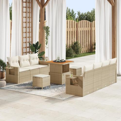 vidaXL 10-delige Tuinbankenset met kussens poly rattan, Tuin en Terras, Tuinsets en Loungesets, Nieuw, Rotan, Verzenden