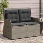 vidaXL Tuinbankje verstelbaar met kussens poly rattan grijs, Verzenden, Nieuw, Rotan